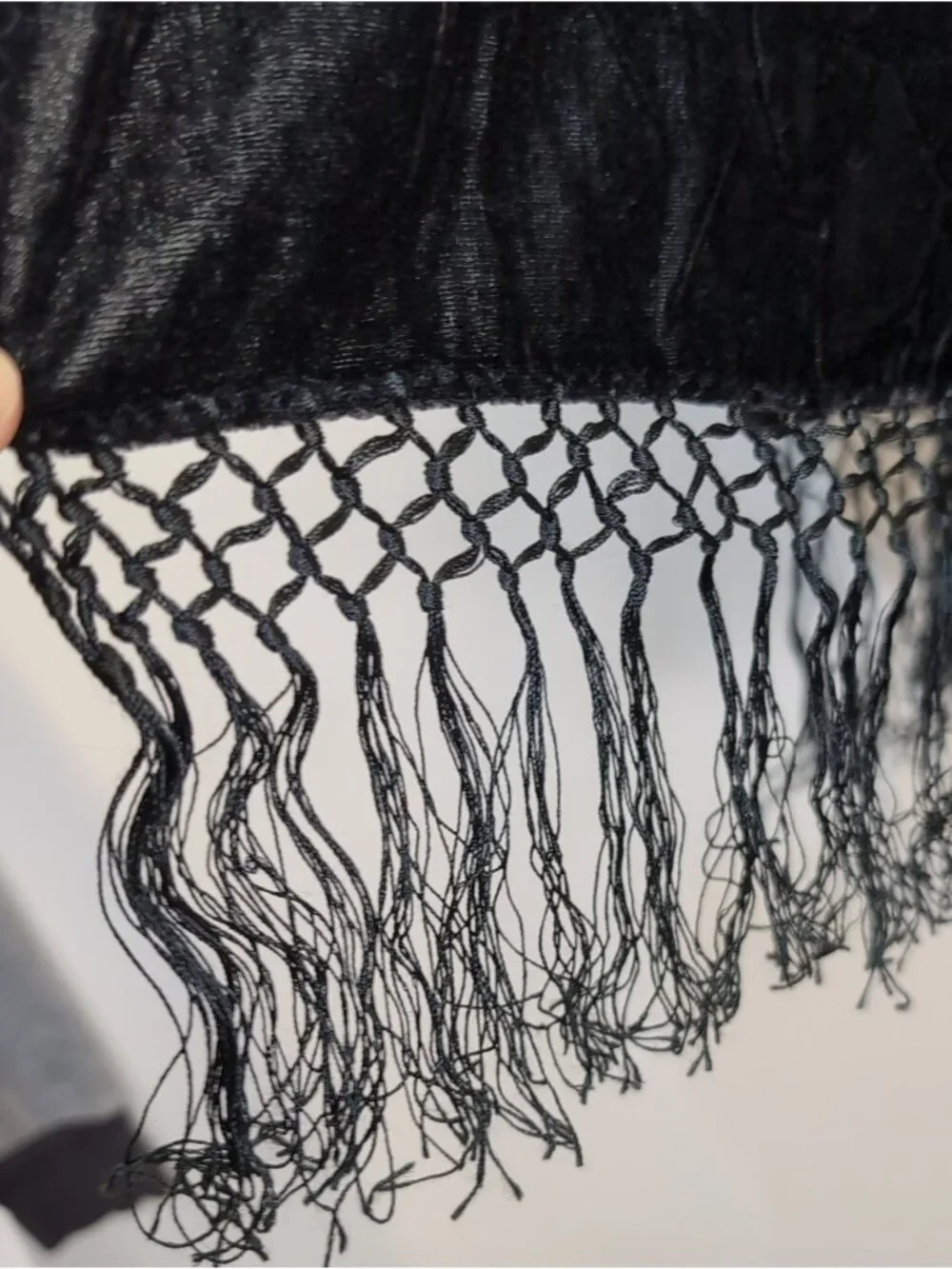 Vintage Y2K Silk Blend Burnout Velvet Scarf Fringe Geo Black Copper Luxe Wrap